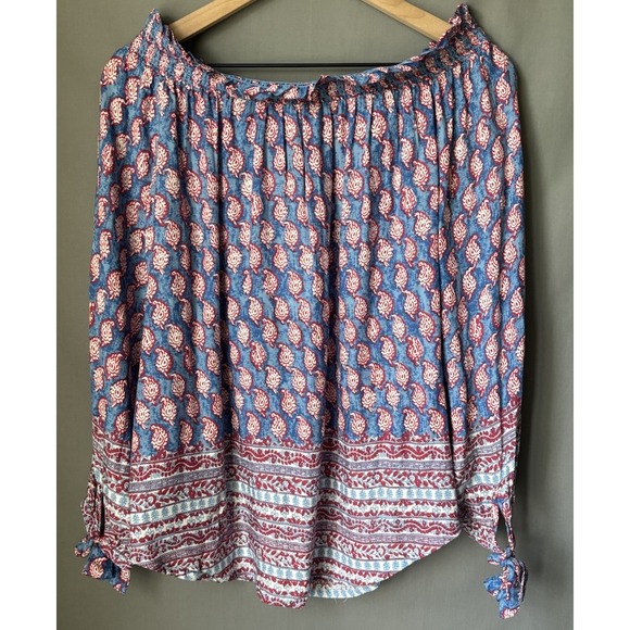 NEW Beachlunchlounge Womens Size S Paisley Boho Off Shoulder Navy Red Top NWT - Picture 3 of 10